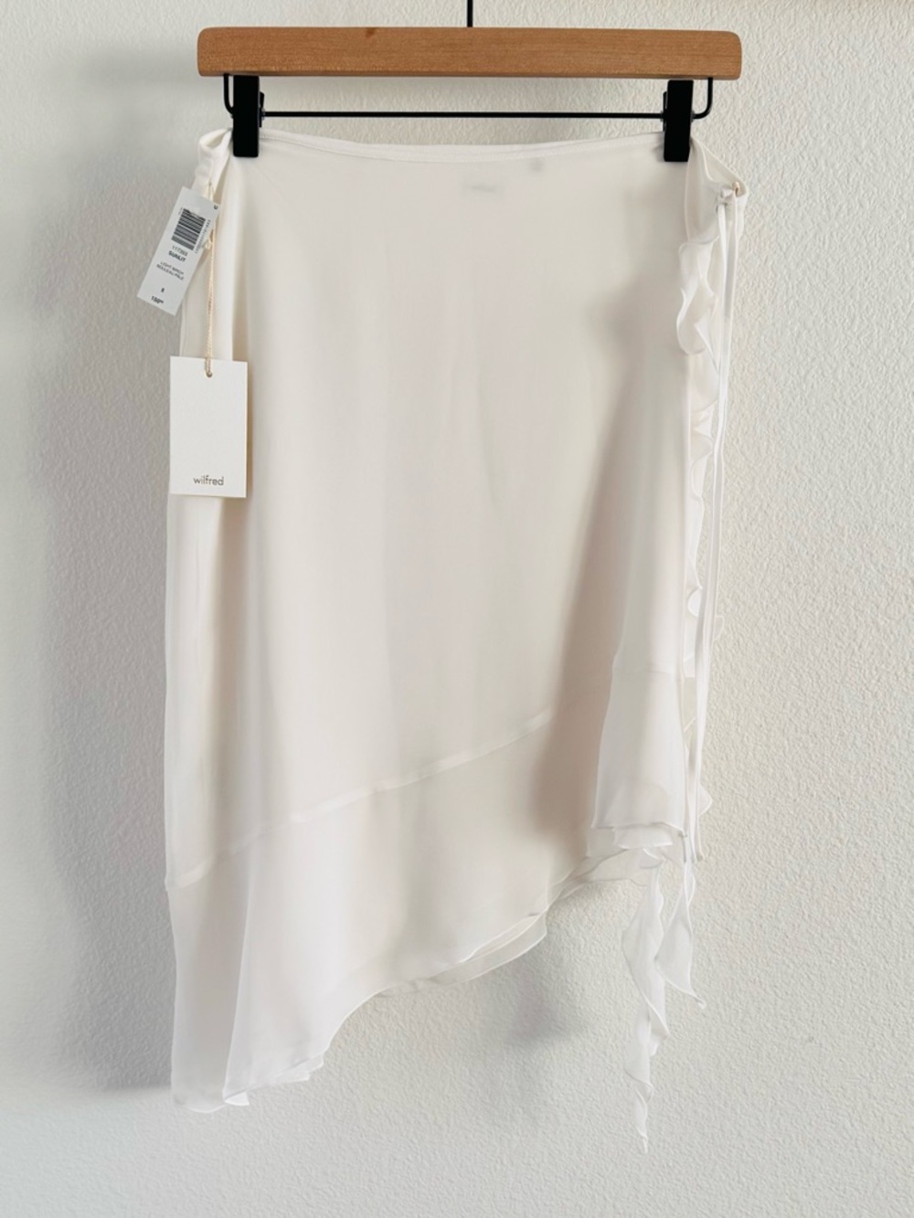Aritzia Wilfred Sunlit Skirt Light Birch Asym Ruffle NWT 8